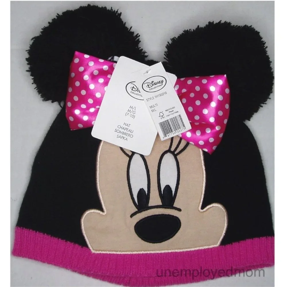 Girls Hat Minnie Mouse Pom Pom Winter Warm Knit Beanie Children Kids Cap Youth